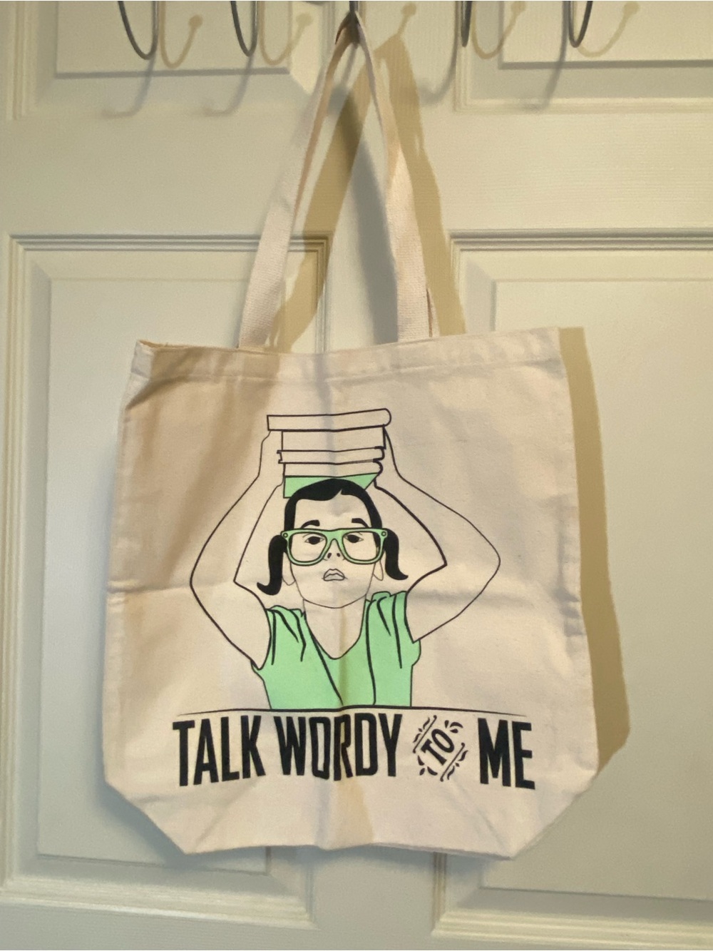 Canvas Tote Bag with Green Graphic "Talk Wordy To Me"